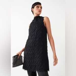 & Other Stories Black Feather Embellished A-Line Dress Size 6 EUC